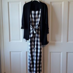 LOFT GINGHAM CHECK PLAID JUMPSUIT BLACK WHITE SIZE MEDIUM